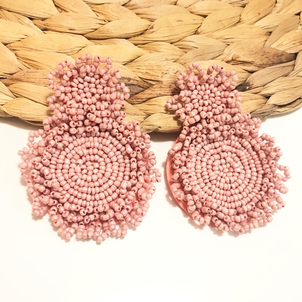 🌸 Blush Pink Beaded Statement Earrings